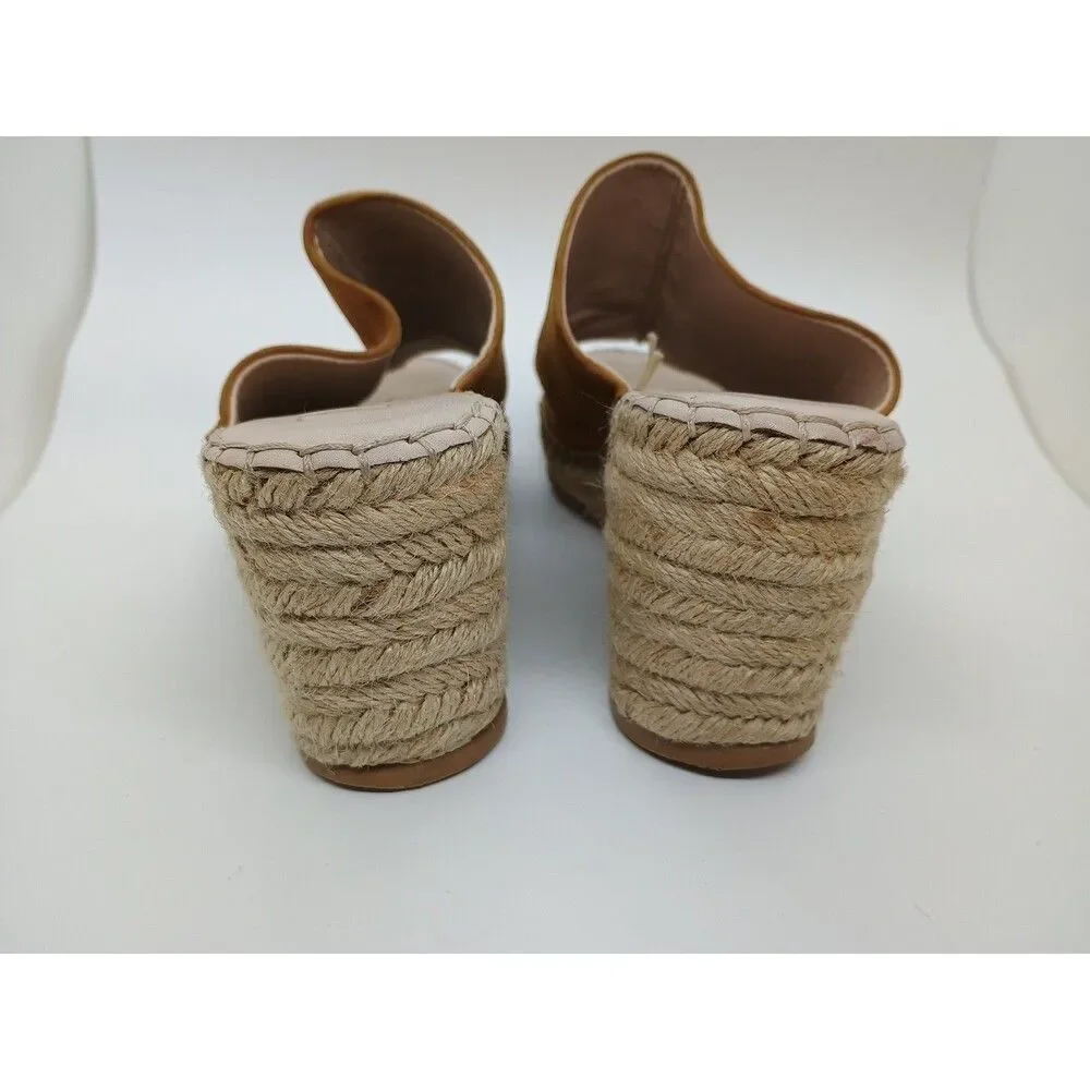 ZARA DESIGNER Sandals Womens Sz EU 38/8.5 Tan Suede Espadrilles Wedge Heels